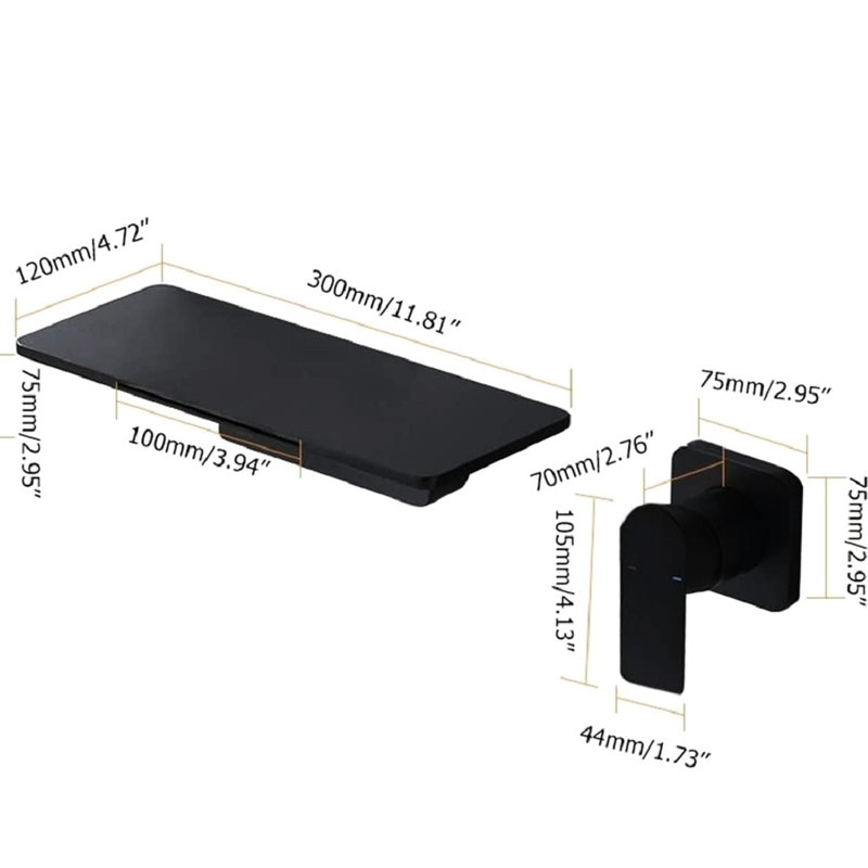 Bathroom Sink Faucet In Matte Black With Waterfall, Single For Seamless Water Operation, Brass Produced Waterfall Black, Smooth , Built