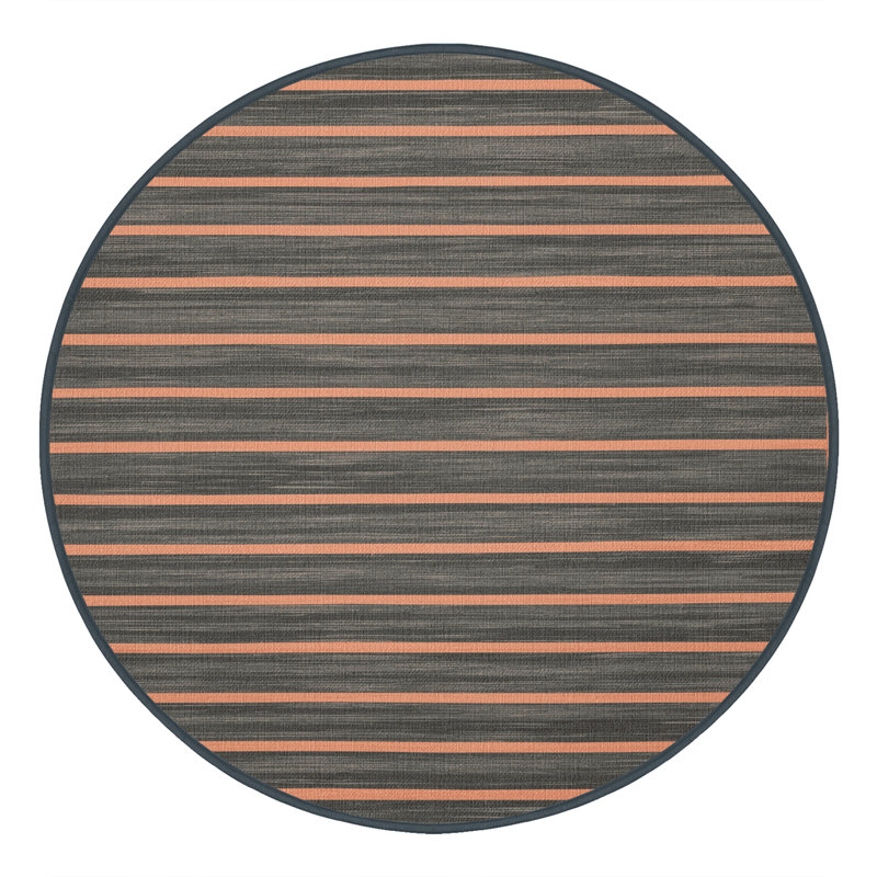Tapis noir à rayures horizontales lavable à la machine, Rond 6 pi