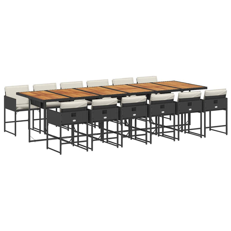Patio Dining Set with, 13, 73 cm H x 330 cm W x 106 cm D, PE Rattan; Powder Coated Steel; Solid Wood, 12