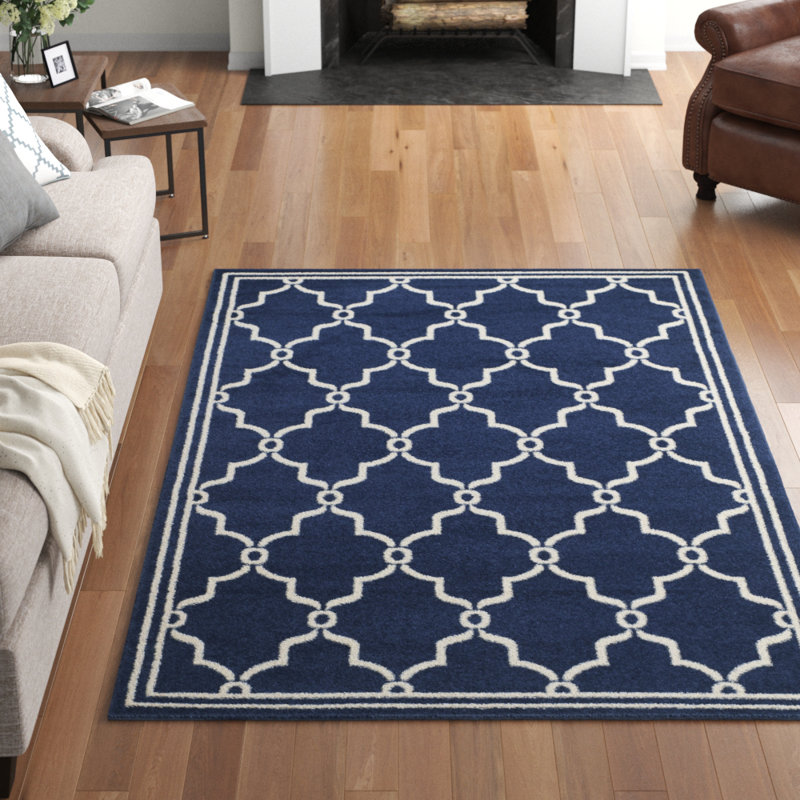 Tapis d'intérieur bleu marine / beige Arlecia, Rectangle 8 pi x 10 pi