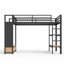 Structure de lit simple simple avec garde-robe, lit mezzanine en métal avec tablettes de rangement et panneau perforé, noir-1255935191