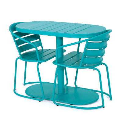 Iron Backyard Bistro - Matte Teal For Enjoyment Outdoor In Hue Iron, 2 Chairs & Oval Table Garden Use