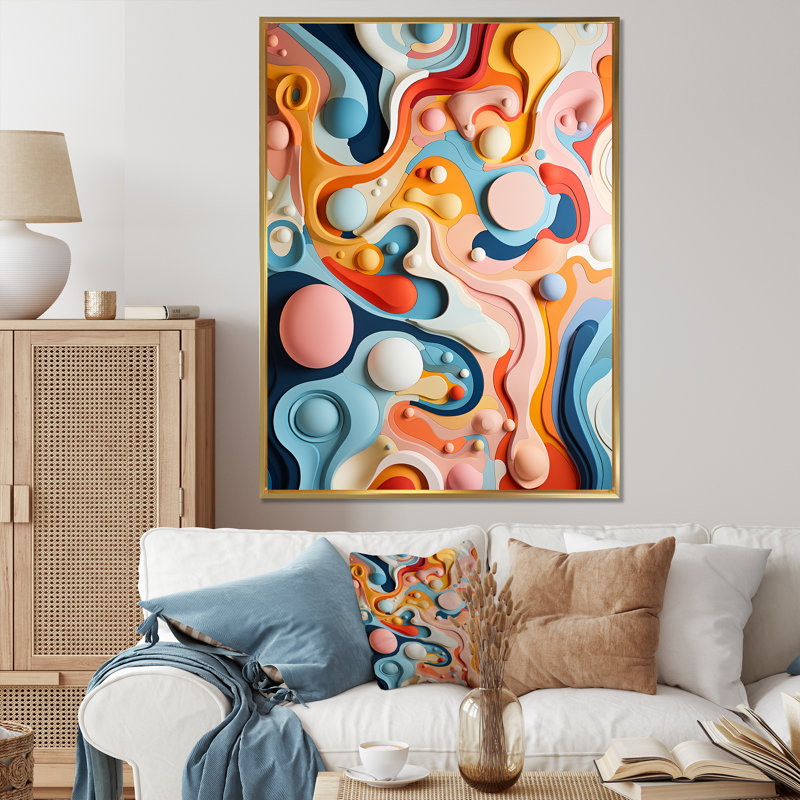 Tourbillon de marées colorées, art abstrait II, H 40 po x l 30 po x P 1,5 po, Cadre flottant doré