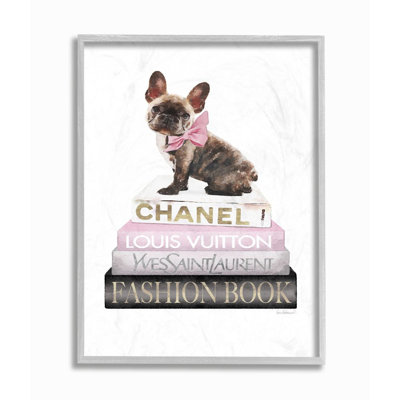 " Pink Bow Dog Gold Black Bookstack Glam Fashion Pet Design " by Amanda Greenwood