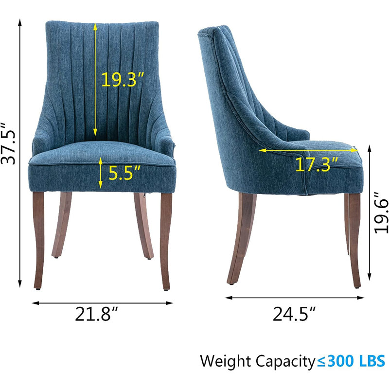 Chaise d'appoint de salle à manger capitonnée en tissu de lin moderne (ensemble de 2), Bleu
