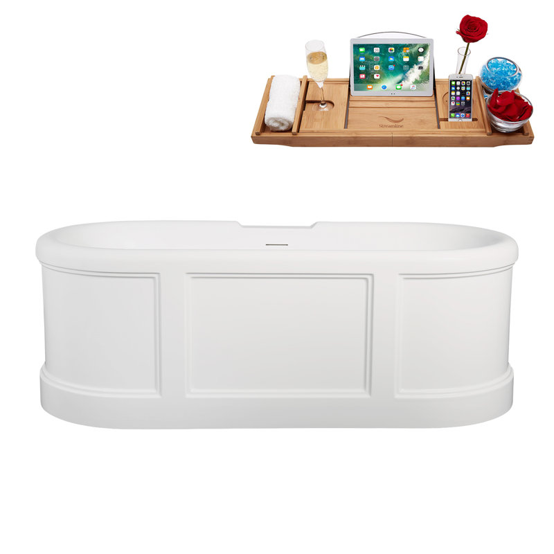 Baignoire autoportante 67 "avec drain interne Streamline, Blanc lustré