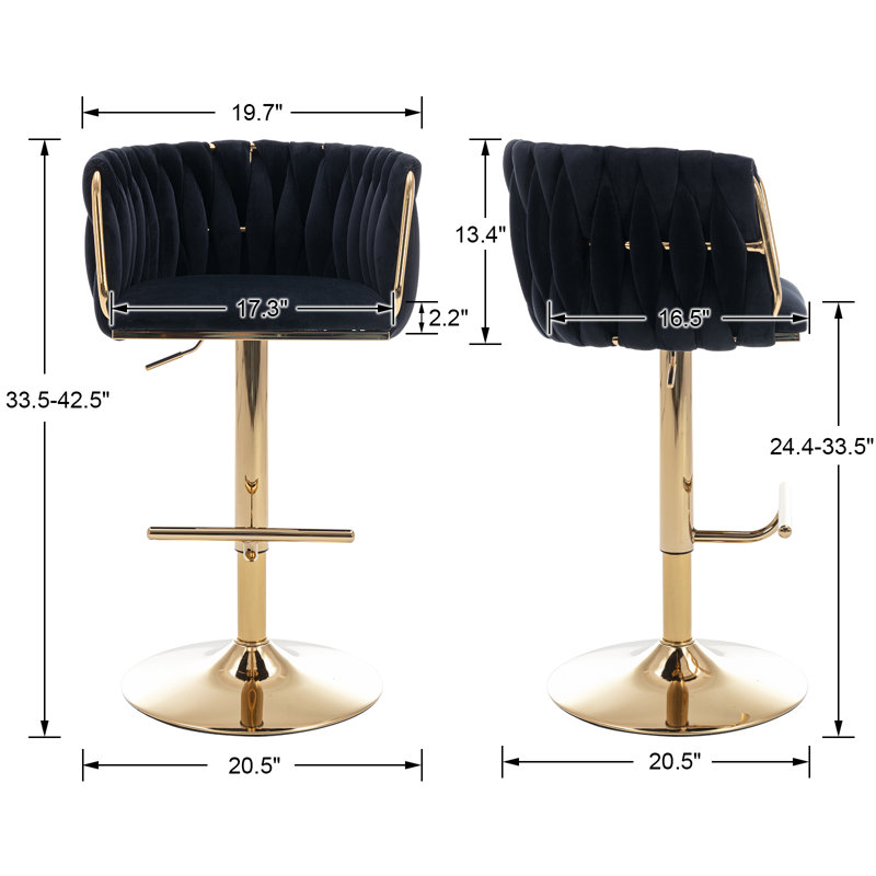 Swivel Adjustable Height Bar Stool Modern Velvet Barstool with Barrel Back Kitchen Island Counter Bar Chair with Golden Base