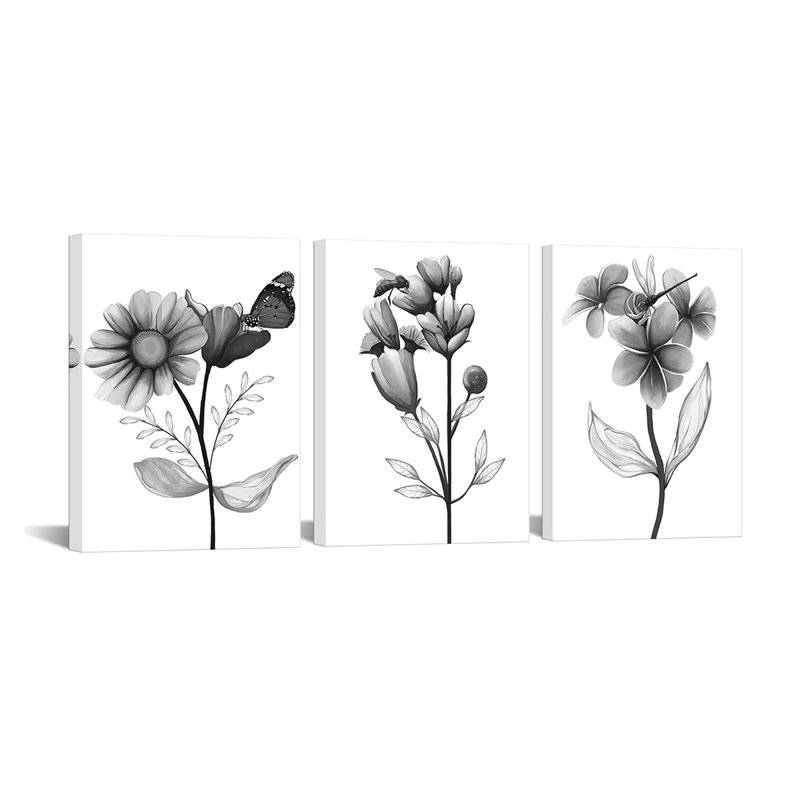 3 Piece Wrapped Canvas Print, Black
