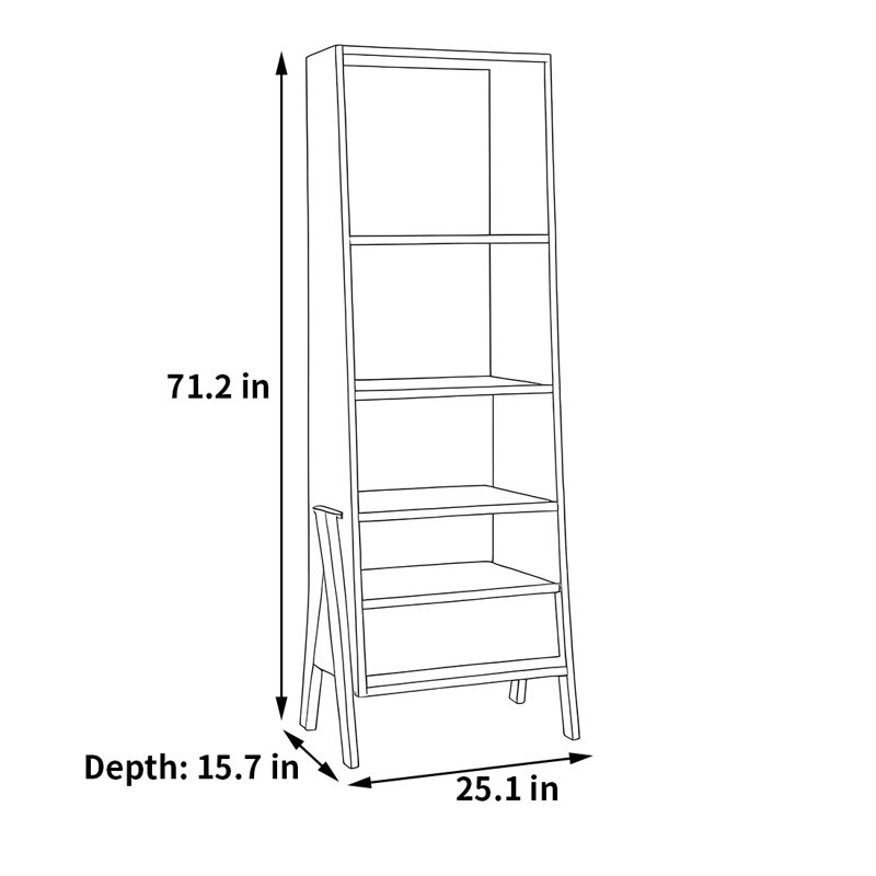 Une bibliothèque tendance de style wabi-sabi, (4 tablettes) H 71,20 po x l 25,10 po x P 15,70 po, Noir