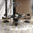 Dining Table Set With 51'' Round Faux Marble Table Top With Lazy Susan And 6 Fabric Dining Arm Chairs-121505631-121505630