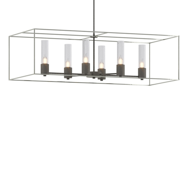 Portico 6 - Light Kitchen Island Linear Pendant, Seeded Clear, Natural Iron, Sterling