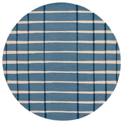 Zoticus Handtufted Wool & Cotton Striped Rug in Blue/Ivory