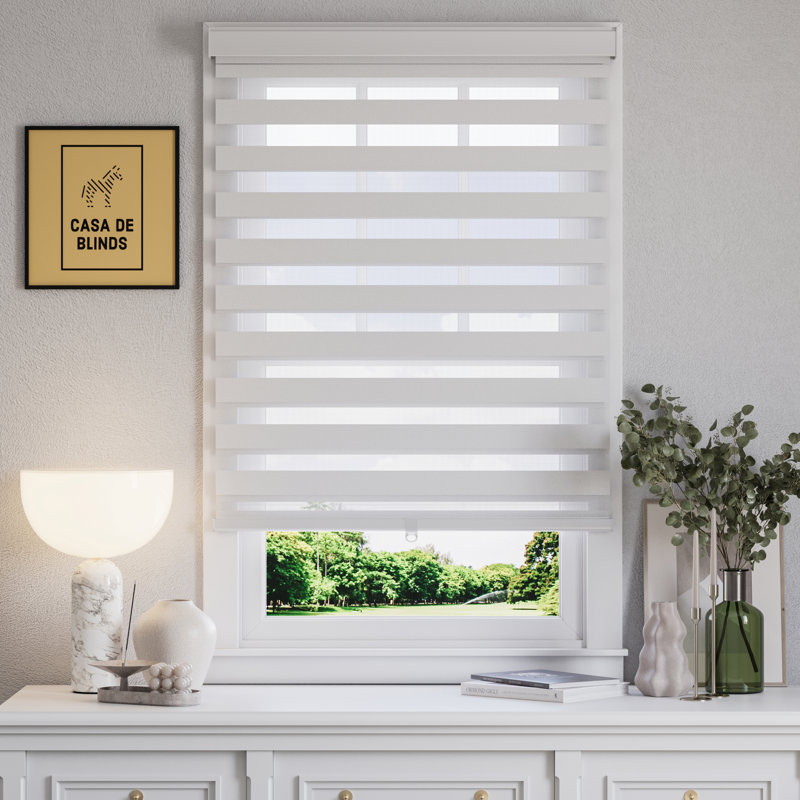 Store à enroulement double couche Zebra Blinds, Blanc, L 53 po x L 72 po