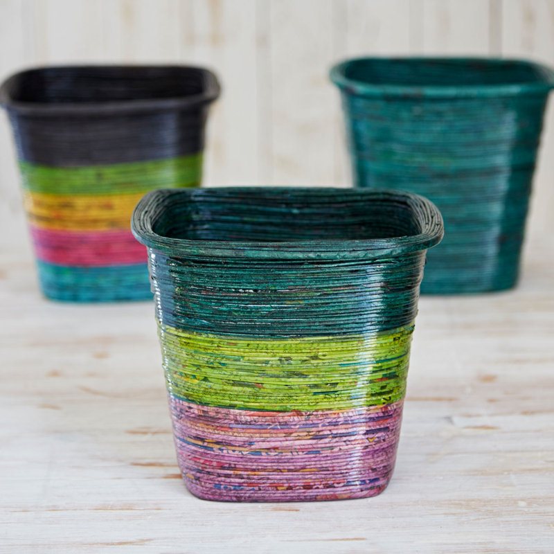 Paper High Decorative Basket, Green/Purple