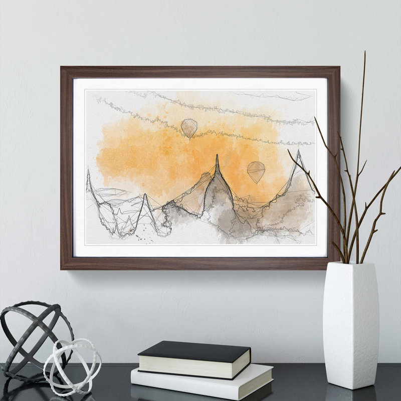Hot Air Balloons over Old Bagan in Abstract - Picture Frame Graphic Art Print, Walnut Framed, 36cm H x 48cm W x 2cm D