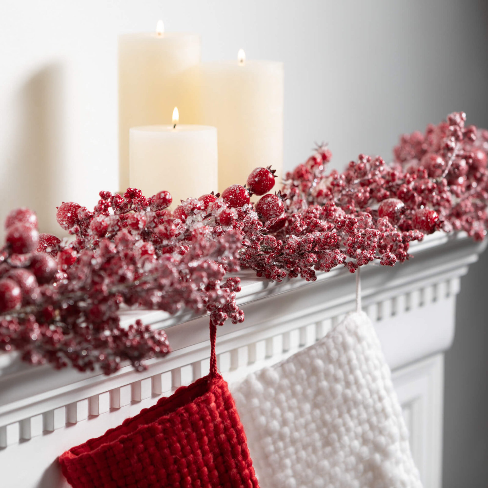60" Artificial Frosted Red Berry Christmas Garland, Red