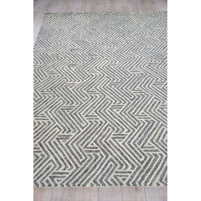 Ivory and Gray Hand-Tufted Wool Rectangular Area Rug 10' x 14'