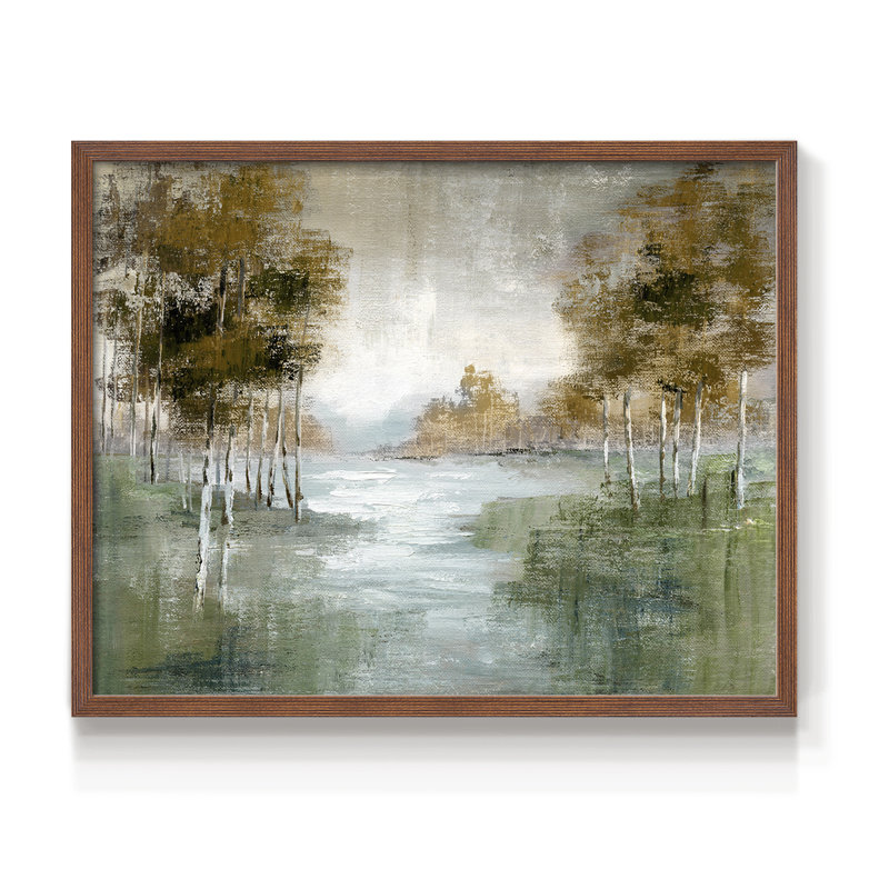 «Fall Birch River» - reproduction encadrée - réversible, H 16 po x l 20 po, Noyer
