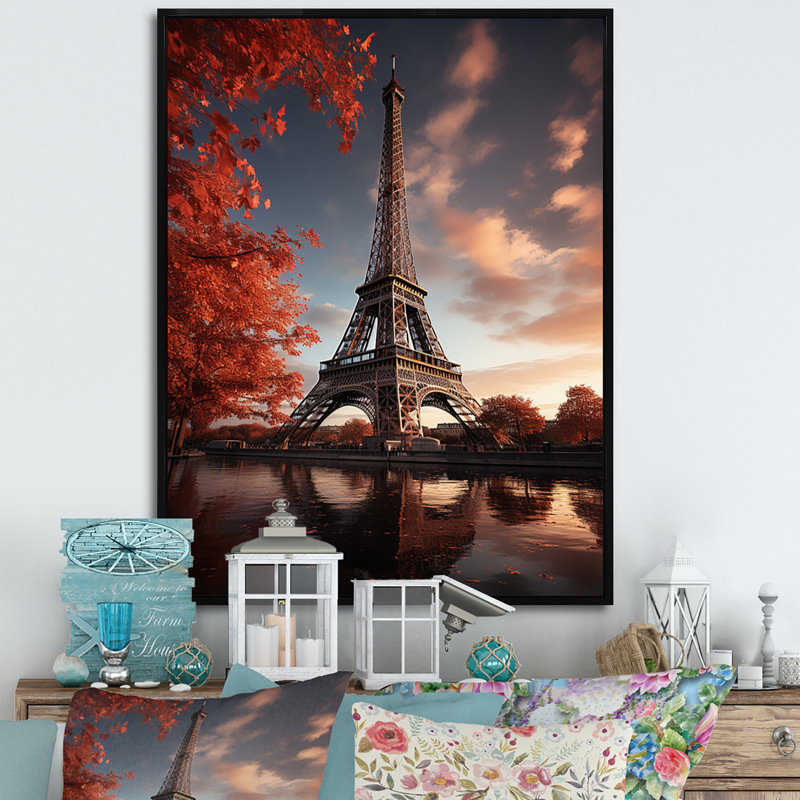 Iyaaz France Eiffel, enchantement sur toile, H 32 po x l 16 po x P 1 po, Cadre flottant noir