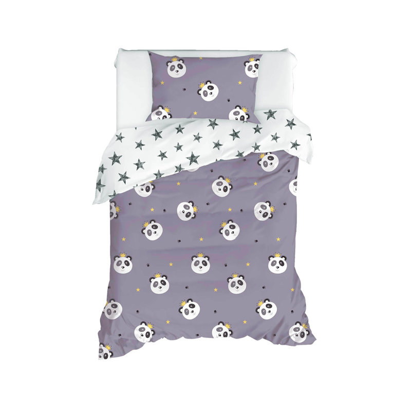 Ensemble de housse de couette 100% coton mauve / blanc / jaune / noir, Housse de couette 61 po x 87 po + 1 taie d'oreille
