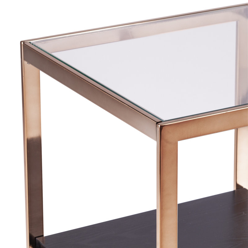 Champagne Finish Metal and Glass Rectangular End Table