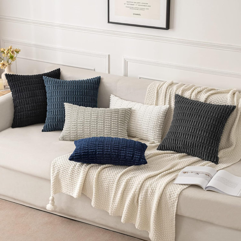  Housse de coussin rayée en polyester, Noir