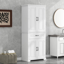 aisword White Tall Bathroom Cabinet, Freestanding Storage Cabinet with Drawer and Doors, Acrylic Door, Adjustable Shelf