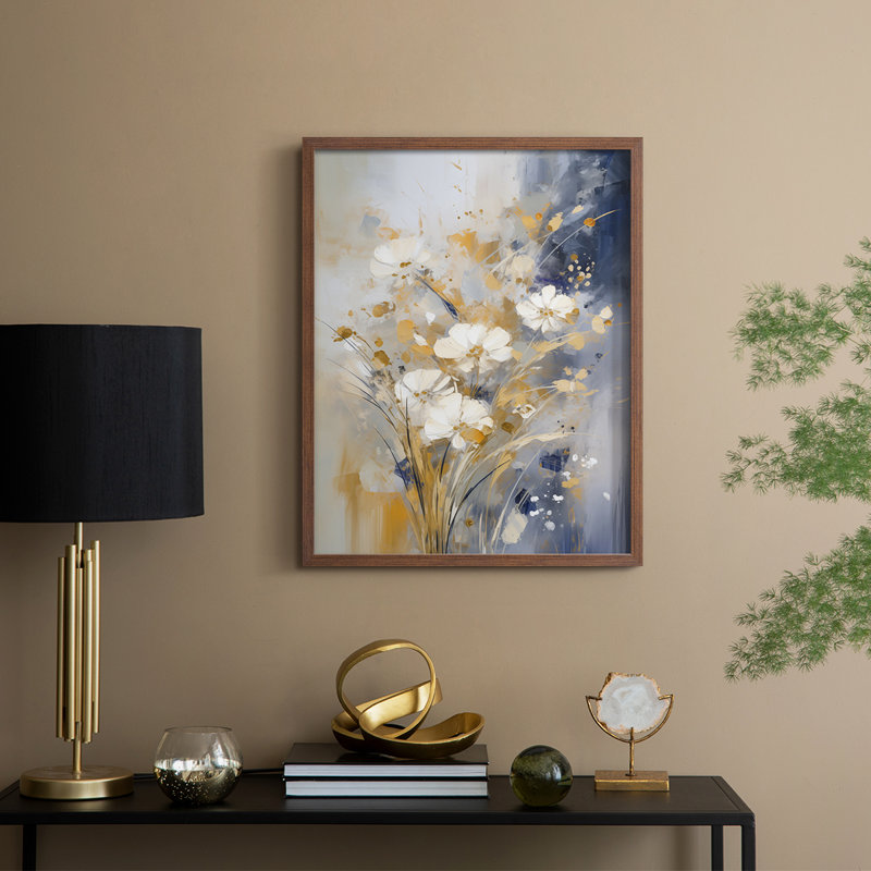 FLORAL Series CECXV - reproduction encadrée de qualité supérieure - prête à être accrochée - aucun clou requis, Noyer