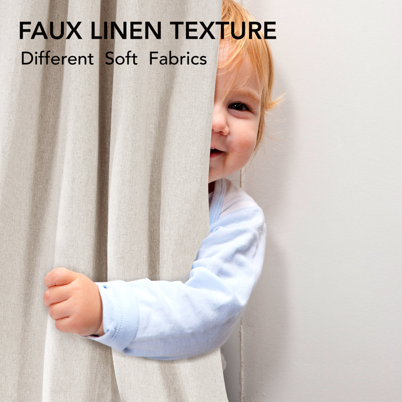 Lythrodontas Faux Linen Total Blackout Curtain Panels, Khaki, 52" W x 84" H