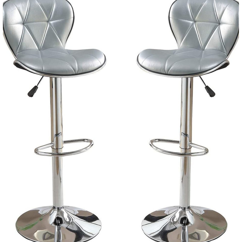 Chaises à hauteur de comptoir argentées Bockman en similicuir réglables avec sièges et base en métal