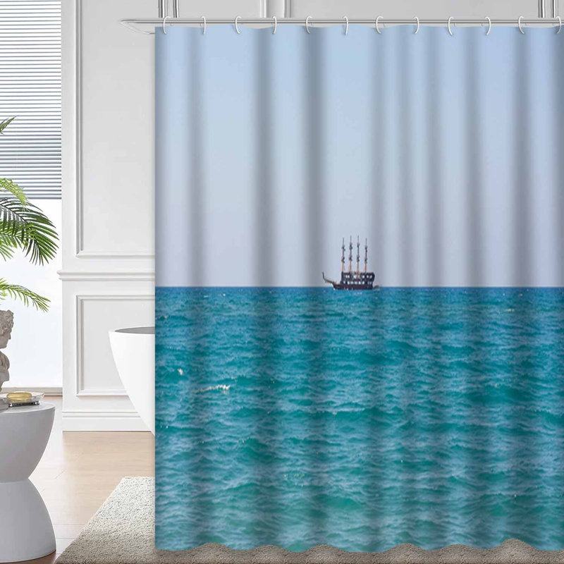 Rideau de douche bateau bleu avec 12 crochets Ship Adventure, L 72 po x l 84 po