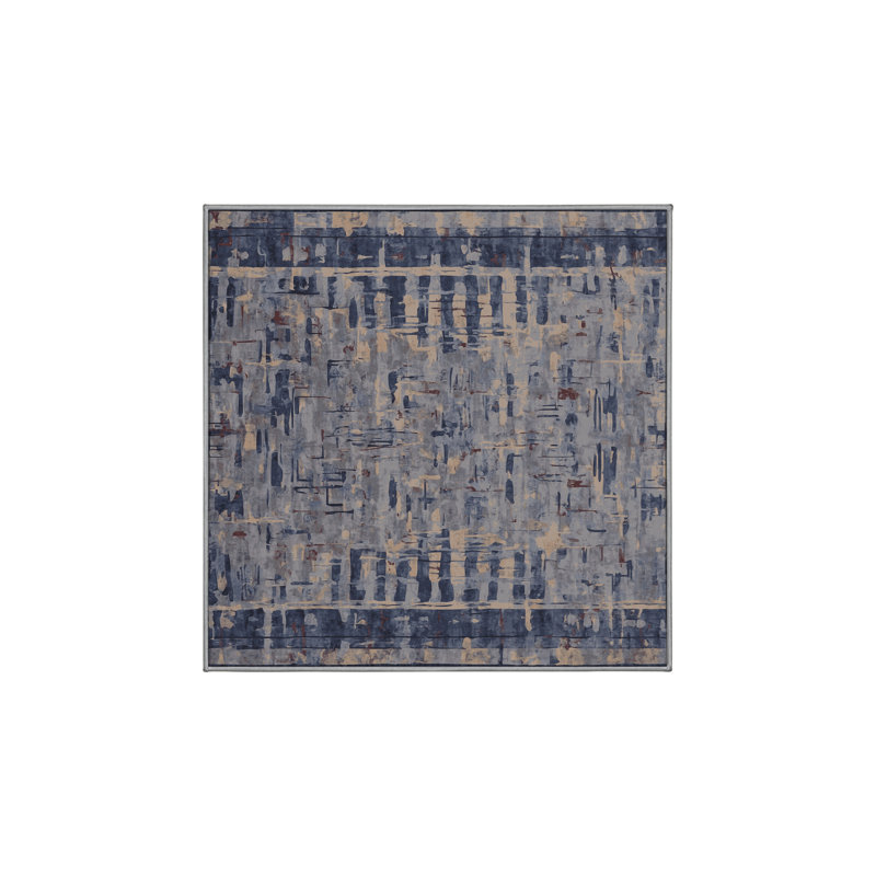 Machine Washable Gray Area Rug, Square 3'