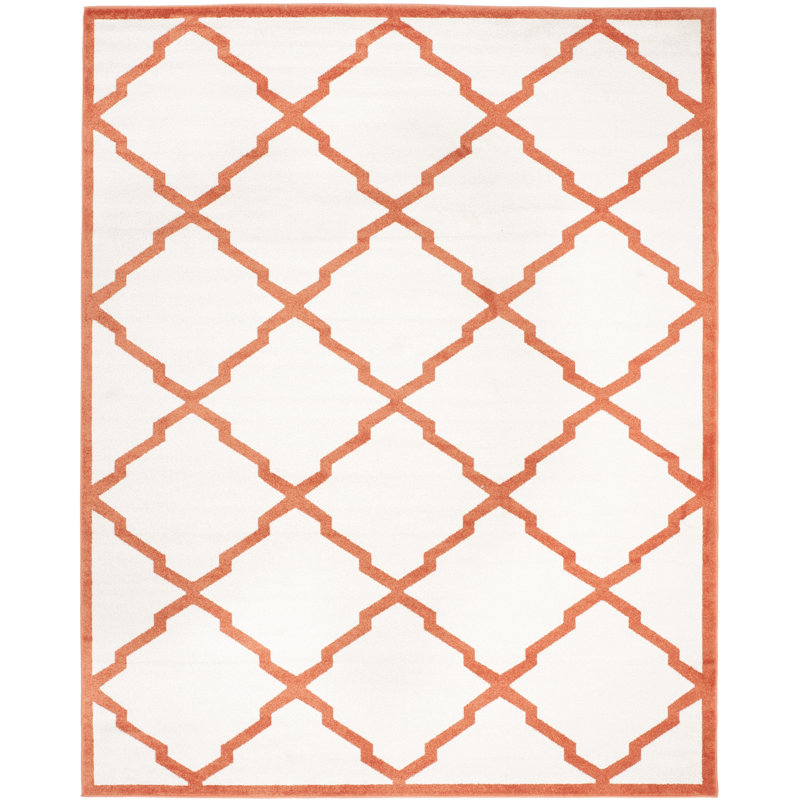 Ammundsen Geometric Beige/Orange Indoor/Outdoor Area Rug, Rectangle 9' x 12'