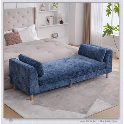 Banc de bout moderne rembourré avec accoudoirs, méridienne en chenille pour plus de confort et de style