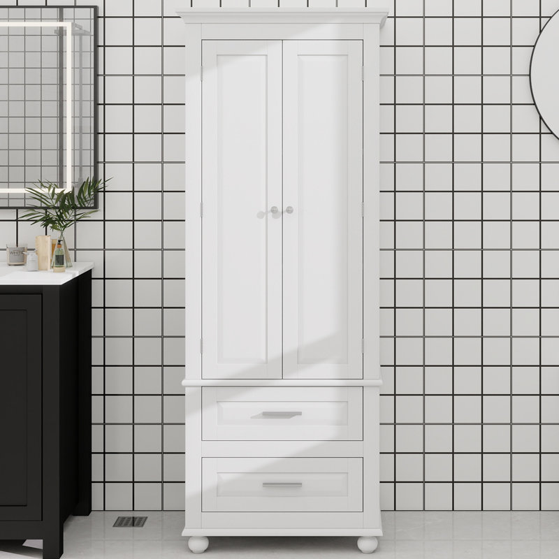 Grande armoire de rangement avec deux tiroirs pour salle de bain / bureau, blanc, Blanc