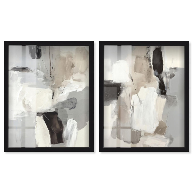 Ensemble de décoration murale bohème contemporaine à motif abstrait bohème par Art Remedy, cadre noir, 30 x 36