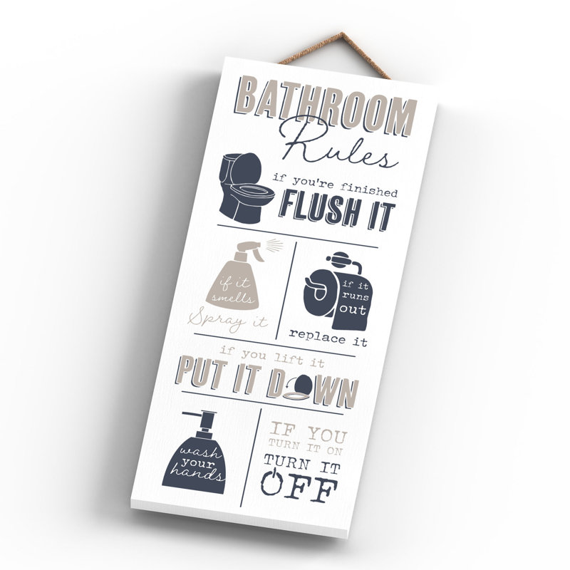 Vivid Squid Wholesale Bathroom Rules - No Frame Print on Wood