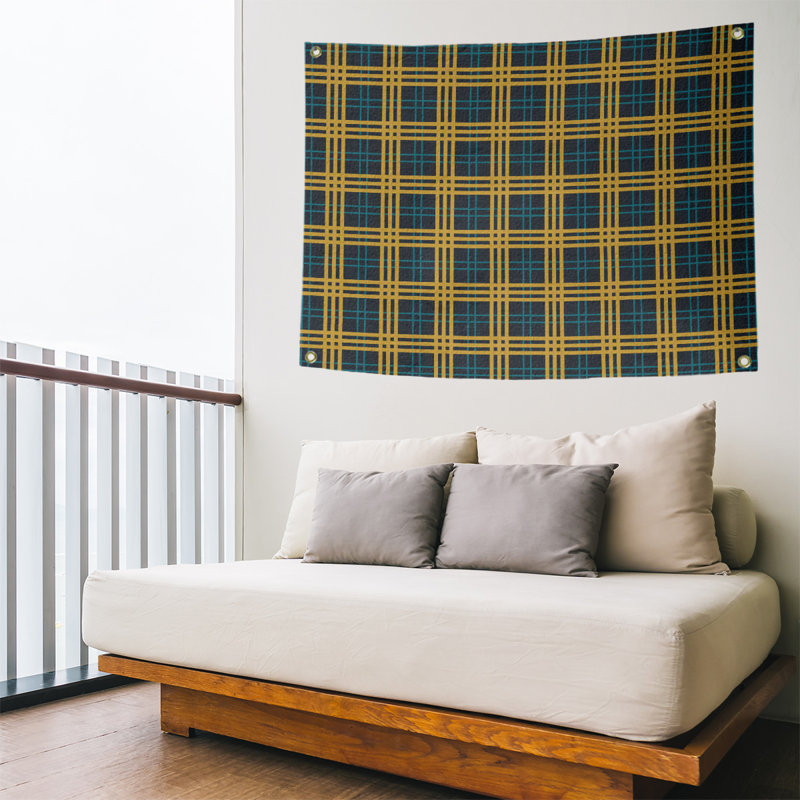 Tapisserie en polyester Jacksonville Luxury, H 59 po x l 80 po, Noir / bleu sarcelle / or