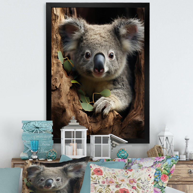Portrait de koala gris III - impression, Toile noire à cadre unique, H 20 po x l 12 po x P 1 po