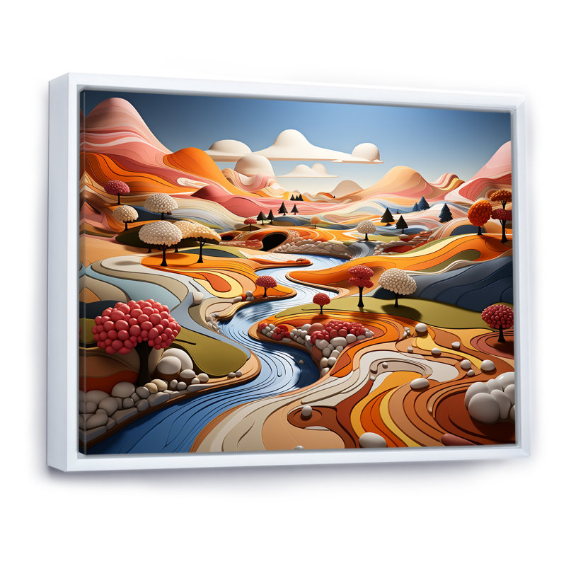 «Whimsical Fields Of Color Landscape I - Countryside», reproduction d'art sur toile, Cadre flottant blanc