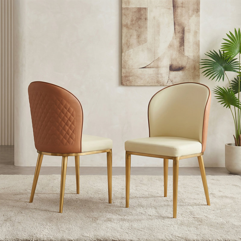 Chaise de salle à manger en similicuir moderne avec pieds en métal doré 