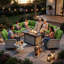 Ensemble de conversation pour patio 11 pièces avec foyer au propane, canapé modulaire en osier 7 pièces et table basse, 2 chaises berçantes pivotantes et table d'appoint-899414436-899414437-899414439