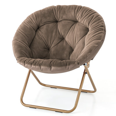 ​​300Lb Capacity Folding Saucer Chair 33" Round Metal Frame Synthetic Fur​​ Lounge Chair X-Base 6.5" Fold Depth