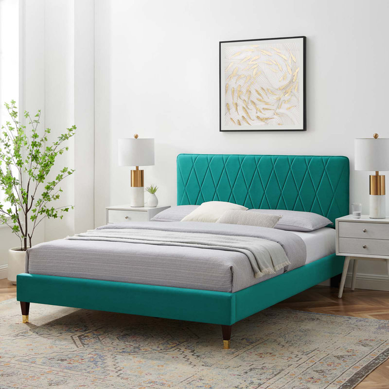 Modway Phillipa Performance Velvet Platform Bed, Pink, King