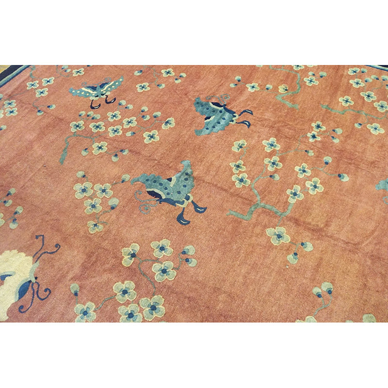 Light Coral Rose Color Antique Late 19th Century Peking Chinese Rug