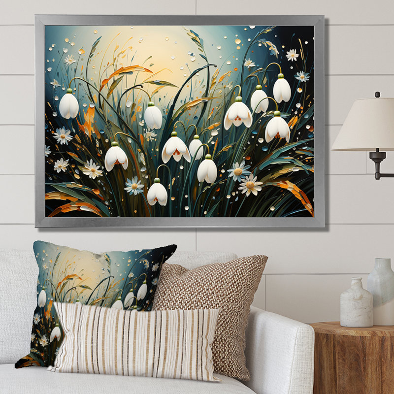 «Mountain Snowdrops Charm In Winter», reproduction sur toile, Cadre simple argenté, H 16 po x l 32 po x P 1 po