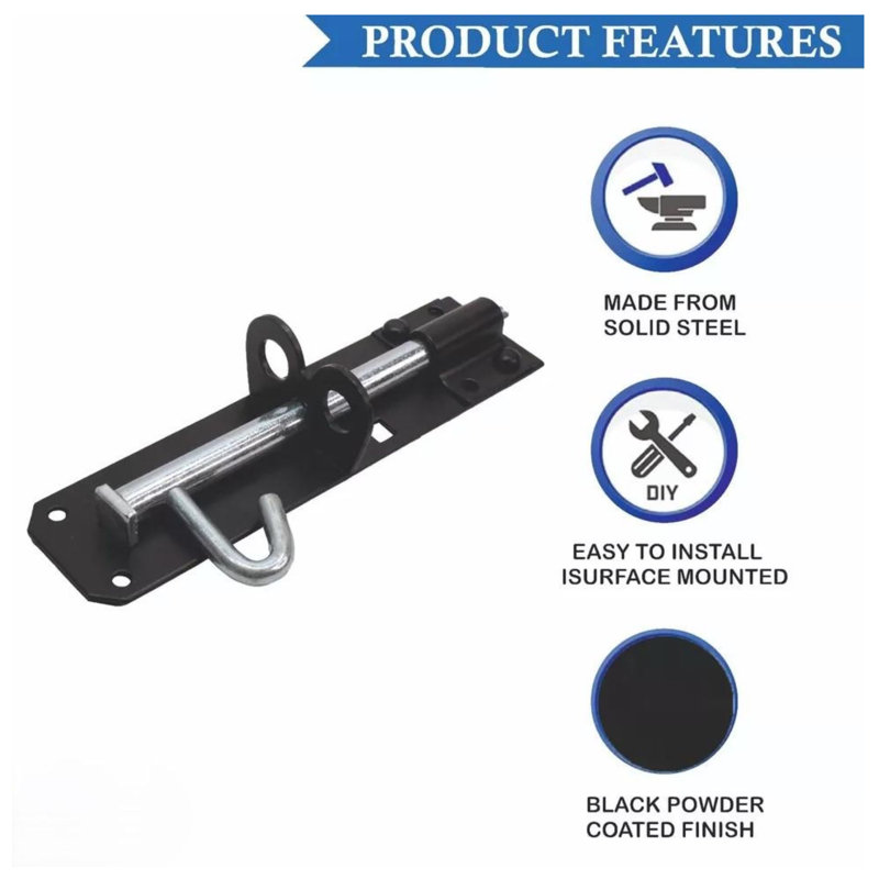 Brenton Pad Bolt Padbolts 6" Sliding Lock Latch Galvanised Black Heavy Duty 2pk - Pack Of 2