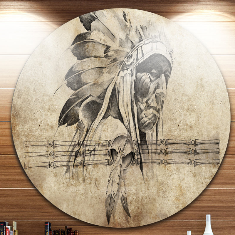« american indien warrior tatouage sketch », impression sur métal, H 23 po x l 23 po x P 1 po