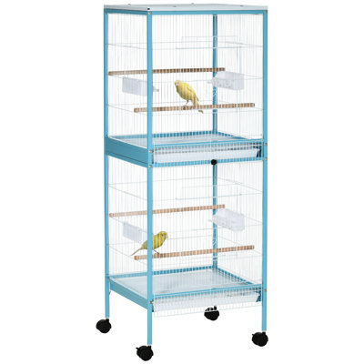 Large Bird Cage Aviary Indoor, Multi-Door Design, Wide Wingspan Space, Suitable For Canary, Finch, Conure, 55 Inch, Light Blue