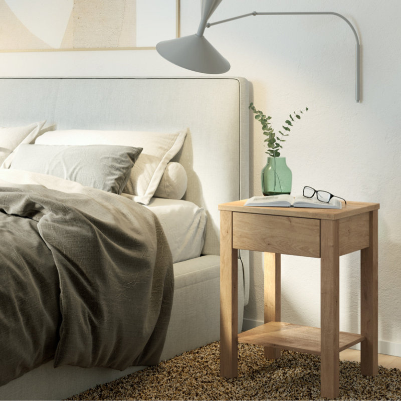 Alphonse Solid Oak Bedside Table With 1 Drawer